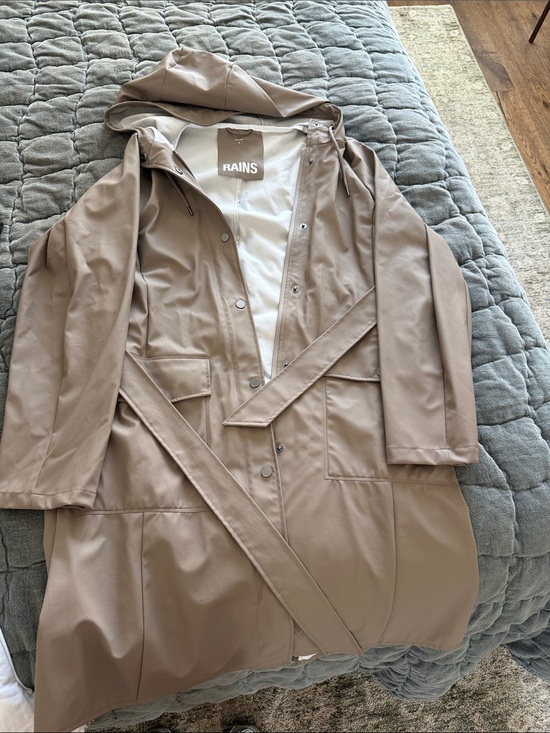 Rains Jackets & Blazers - Rains Taupe Hooded Belted Trench Coat rain jacket